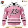 Personalized NHL Pink Fight Breast Cancer Ducks Hockey Apparel Hoodie 3D