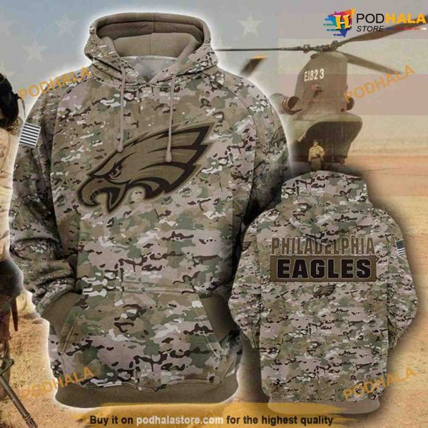 Philadelphia Eagles Camouflage Veteran 3D Cotton Funny Christmas Hoodie