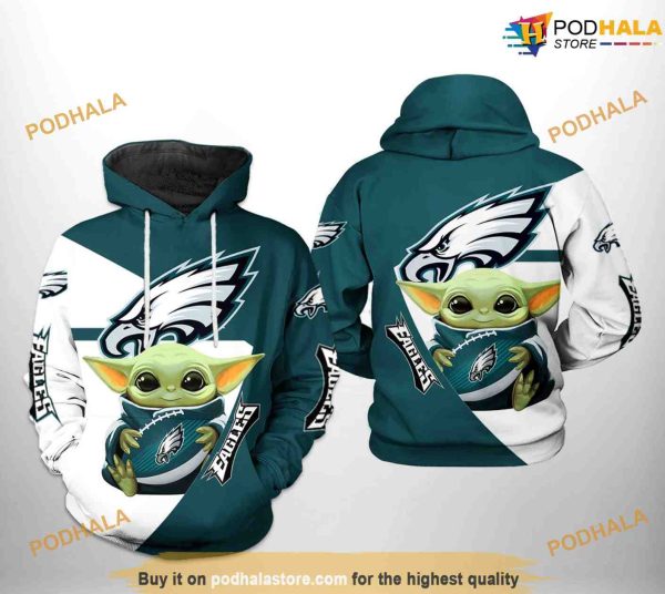 Philadelphia Eagles NFL Baby Yoda Team 3D Funny Christmas Hoodie