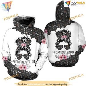 Photographer Life Messy Bun All Over Printed 3D Hoodie Sweatshirt