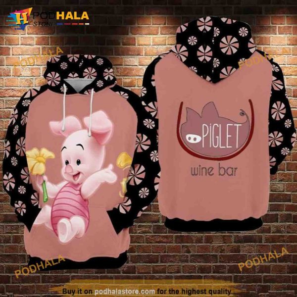 Piglet Cartoon Winnie The Pooh Wine Bar All Over Print 3D Hoodie