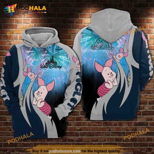 Piglet Disney Castle Firework All Over Print 3D Hoodie