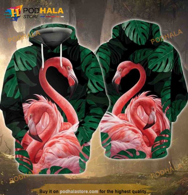 Pink Flamingo Tropical 3D Hoodie Sweatshirt For Women