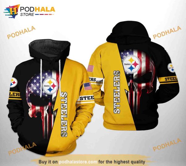 Pittsburgh Steelers NFL US Flag Skull Team 3D Hoodie