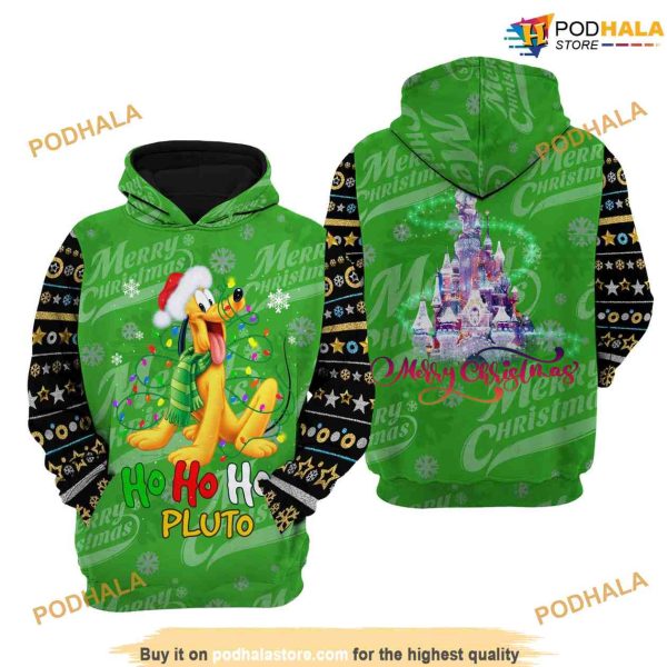 Pluto Dog Ho Ho Ho Christmas Disney AOP Funny Christmas Hoodie 3D