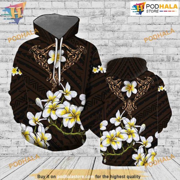 Polynesian Beautiful Ray And Frangipani Tattoo 3D Hoodie