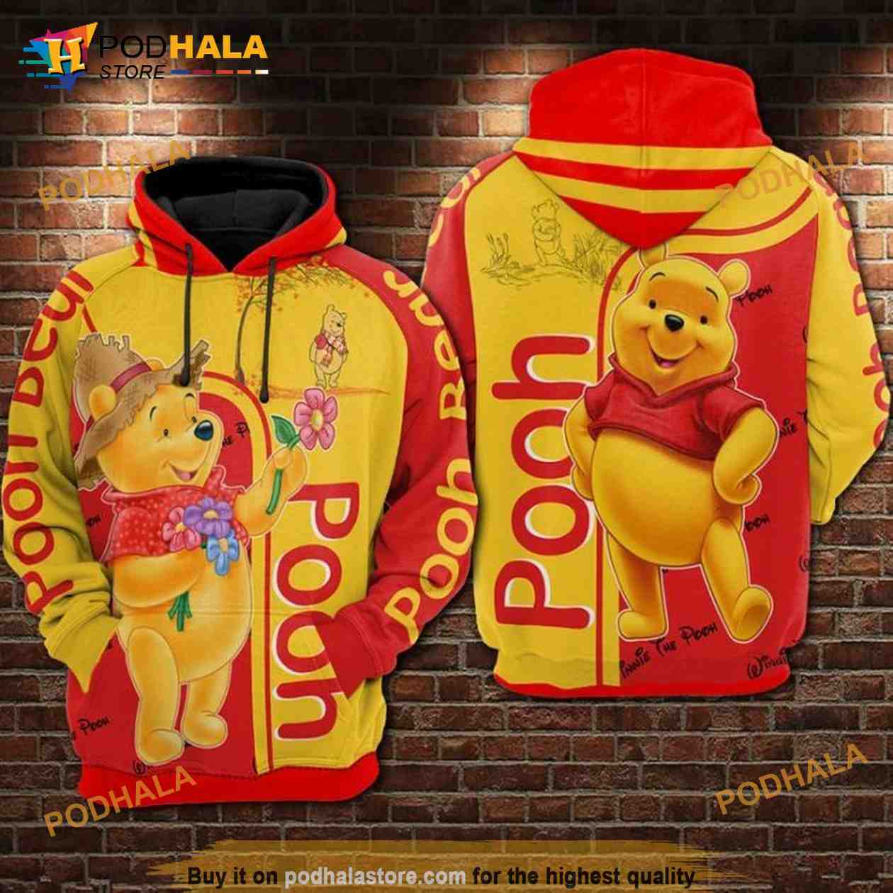 Pooh Bear Red Yellow All Over Print 3D Hoodie Pooh Bear Red Yellow All Over Print 3D Hoodie