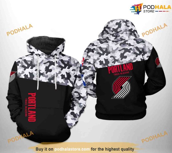 Portland Trailblazers NBA Camo Veteran Team NBA Hoodie 3D