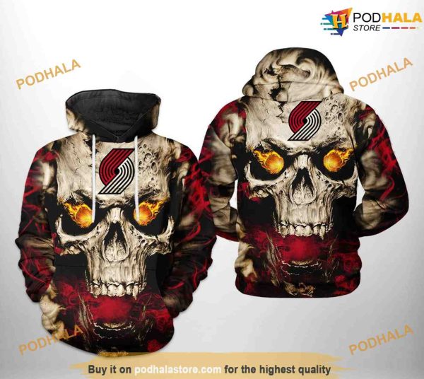 Portland Trailblazers NBA Skull NBA Hoodie 3D