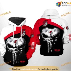 Portland Trailblazers NBA Skull Punisher Team NBA Hoodie 3D