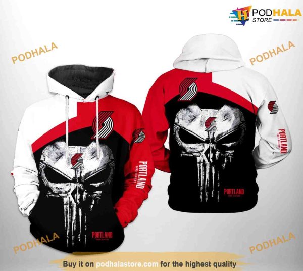 Portland Trailblazers NBA Skull Punisher Team NBA Hoodie 3D