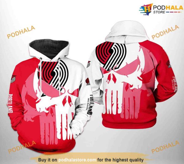 Portland Trailblazers NBA Team Skull NBA Hoodie 3D