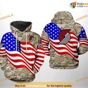 Portland Trailblazers NBA US Flag Camo Veteran Team NBA Hoodie 3D