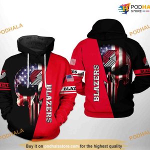 Portland Trailblazers NBA US Flag Skull Team NBA Hoodie 3D