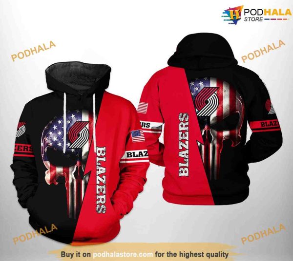 Portland Trailblazers NBA US Flag Skull Team NBA Hoodie 3D