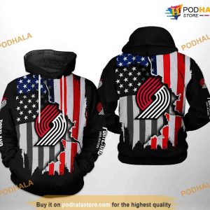 Portland Trailblazers NBA US Flag Team NBA Hoodie 3D