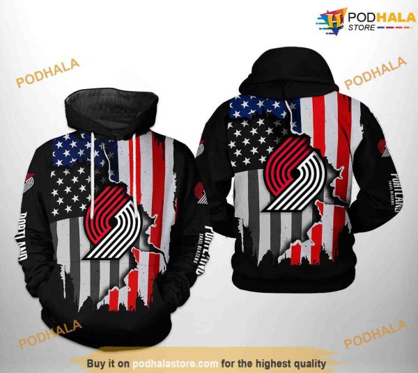 Portland Trailblazers NBA US Flag Team NBA Hoodie 3D