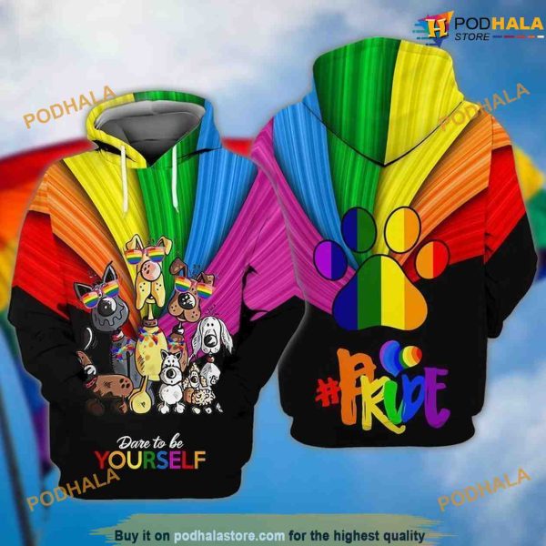 Pride LGBT Dare To Be Yourself Dogs Lover 3D Funny Christmas Hoodie