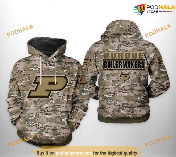 Purdue Boilermakers Camo Veteran NCAA 3D Hoodie