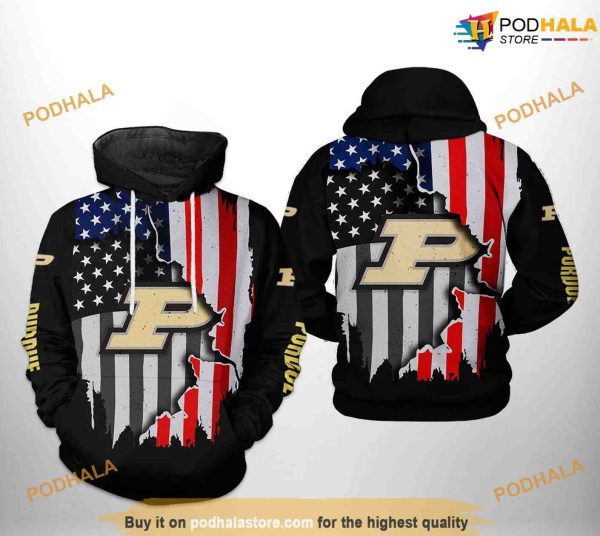 Purdue Boilermakers US Flag NCAA 3D Hoodie