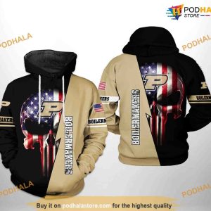 Purdue Boilermakers US Flag Skull NCAA 3D Hoodie