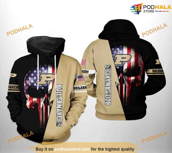 Purdue Boilermakers US Flag Skull NCAA 3D Hoodie