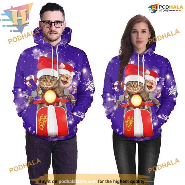 Purple 3D Cat Xmas Hoodie