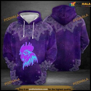 Purple Rooster Mandala 3D Funny Christmas Hoodie