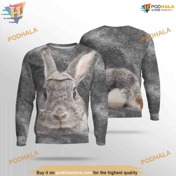 Rabbit Face All Over Printed 3D Animal Hoodie Sweatshirt