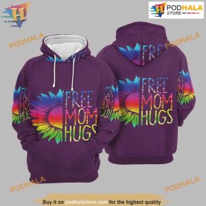 Rainbow Sunflower Free Mom Hug Pullover All Over Printed 3D Hoodie Sweatshirt