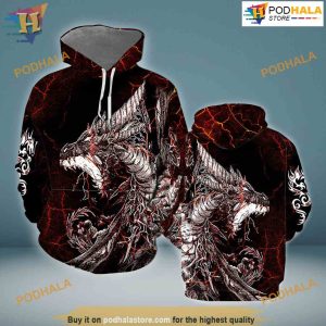 Red Black Tattoo Dragon All Over Printed 3D Hoodie Sweatshirt