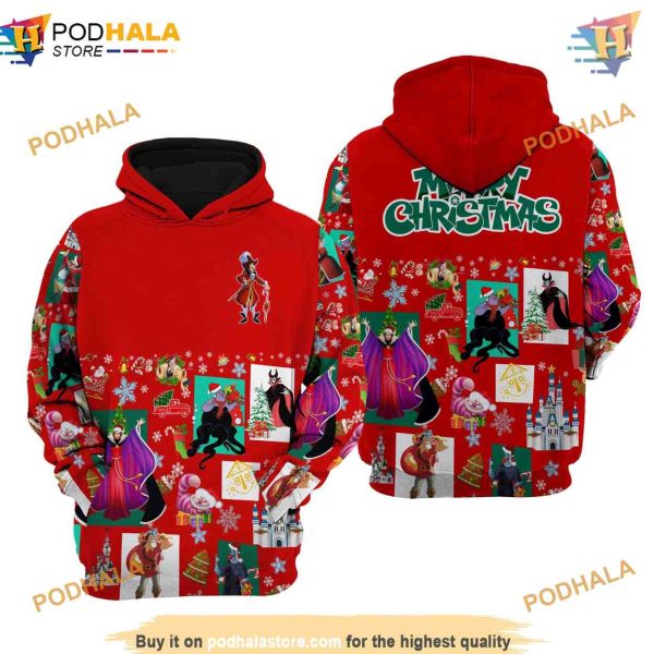 Red Disney Villains Christmas 3D Hoodie