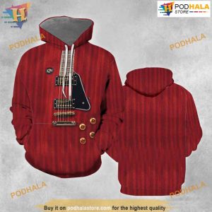 Red Guitar All Over Printed 3D Hoodie Sweatshirt