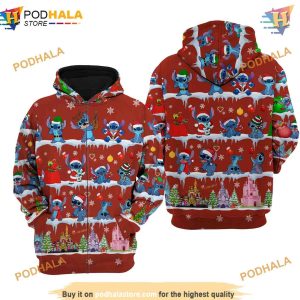 Red Stitch Christmas Disney 3D Hoodie