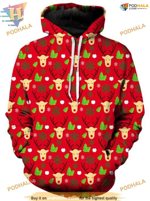 Reindeer Xmas Light 3D Hoodie