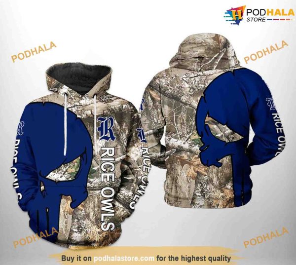 Rice Owls Camo Veteran Hunting NCAA 3D Hoodie