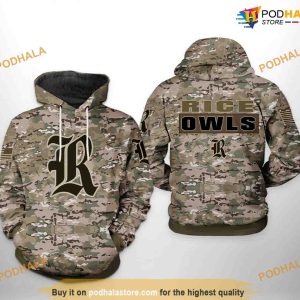 Rice Owls Camo Veteran NCAA 3D Hoodie