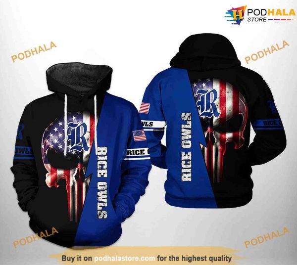 Rice Owls US Flag Skull NCAA 3D Hoodie