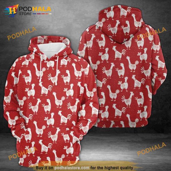 Roosters On The Red 3D Hoodie