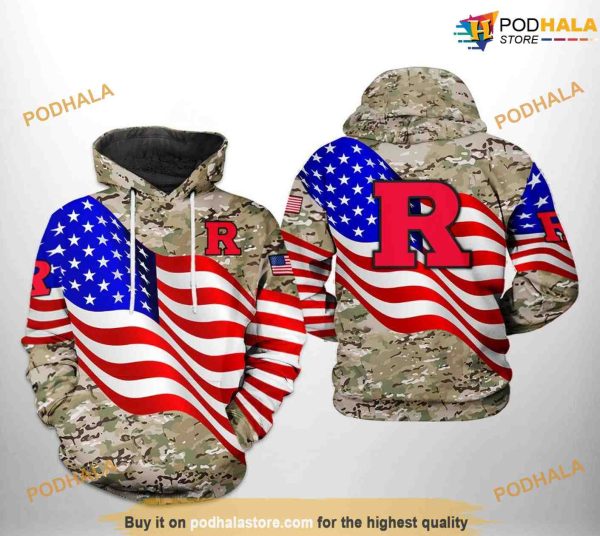 Rutgers Scarlet Knights US Flag Camo Veteran NCAA 3D Hoodie