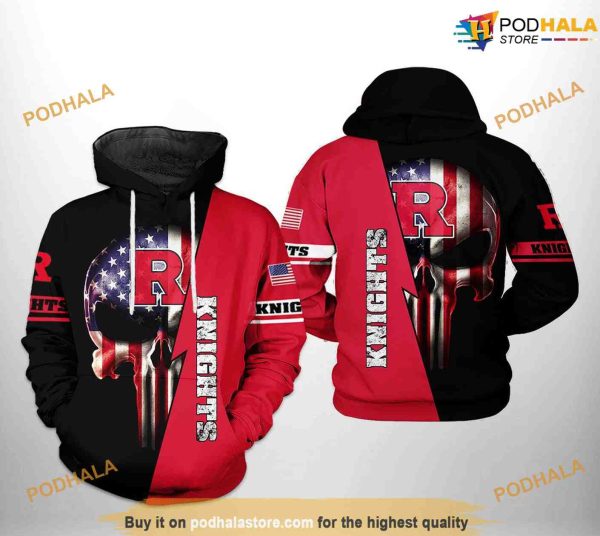 Rutgers Scarlet Knights US Flag Skull NCAA 3D Hoodie