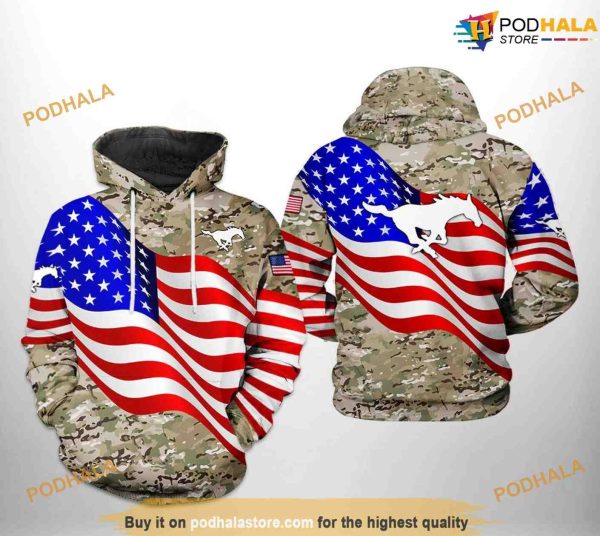 SMU Mustangs US Flag Camo Veteran NCAA 3D Hoodie