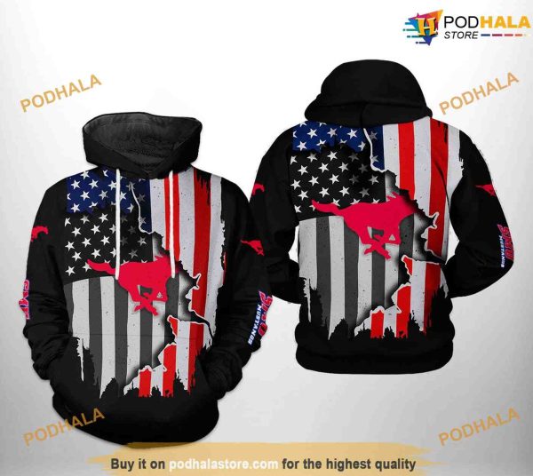 SMU Mustangs US Flag NCAA 3D Hoodie