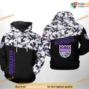 Sacramento Kings NBA Camo Veteran Team NBA Hoodie 3D