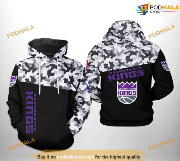 Sacramento Kings NBA Camo Veteran Team NBA Hoodie 3D