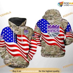 Sacramento Kings NBA US Flag Camo Veteran Team NBA Hoodie 3D