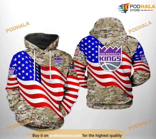 Sacramento Kings NBA US Flag Camo Veteran Team NBA Hoodie 3D