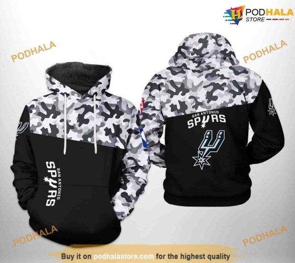 San Antonio Spurs NBA Camo Veteran Team NBA Hoodie 3D