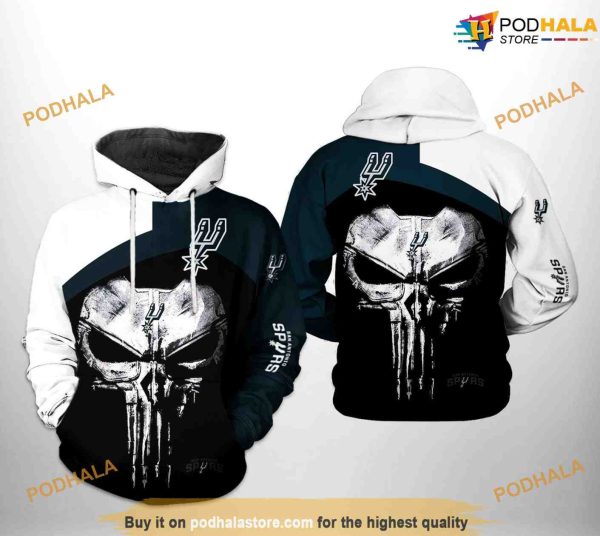 San Antonio Spurs NBA Skull Punisher Team NBA Hoodie 3D