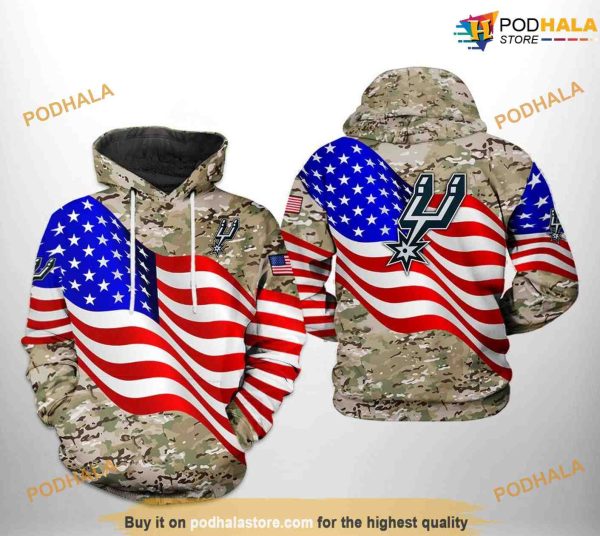 San Antonio Spurs NBA US Flag Camo Veteran Team NBA Hoodie 3D